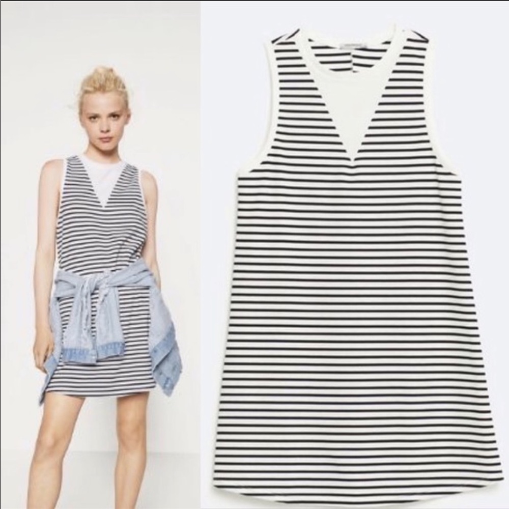 Zara white & black striped sleeveless dress